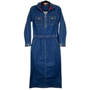 BURBERRY Women's Denim Shirtdresses Blue Long Sleeve Collared Size 8 Zip stretch